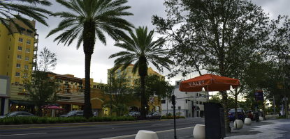Valet stand on Miracle Mile on cloudy day